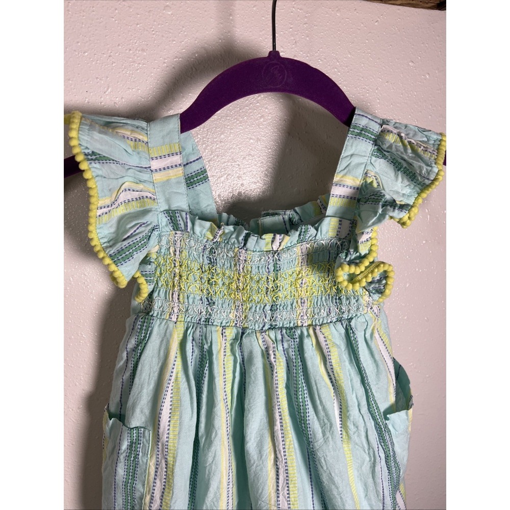 Tahari Mint Strip Dress Girl's 2T Smocked Lace Lined Sleeveless